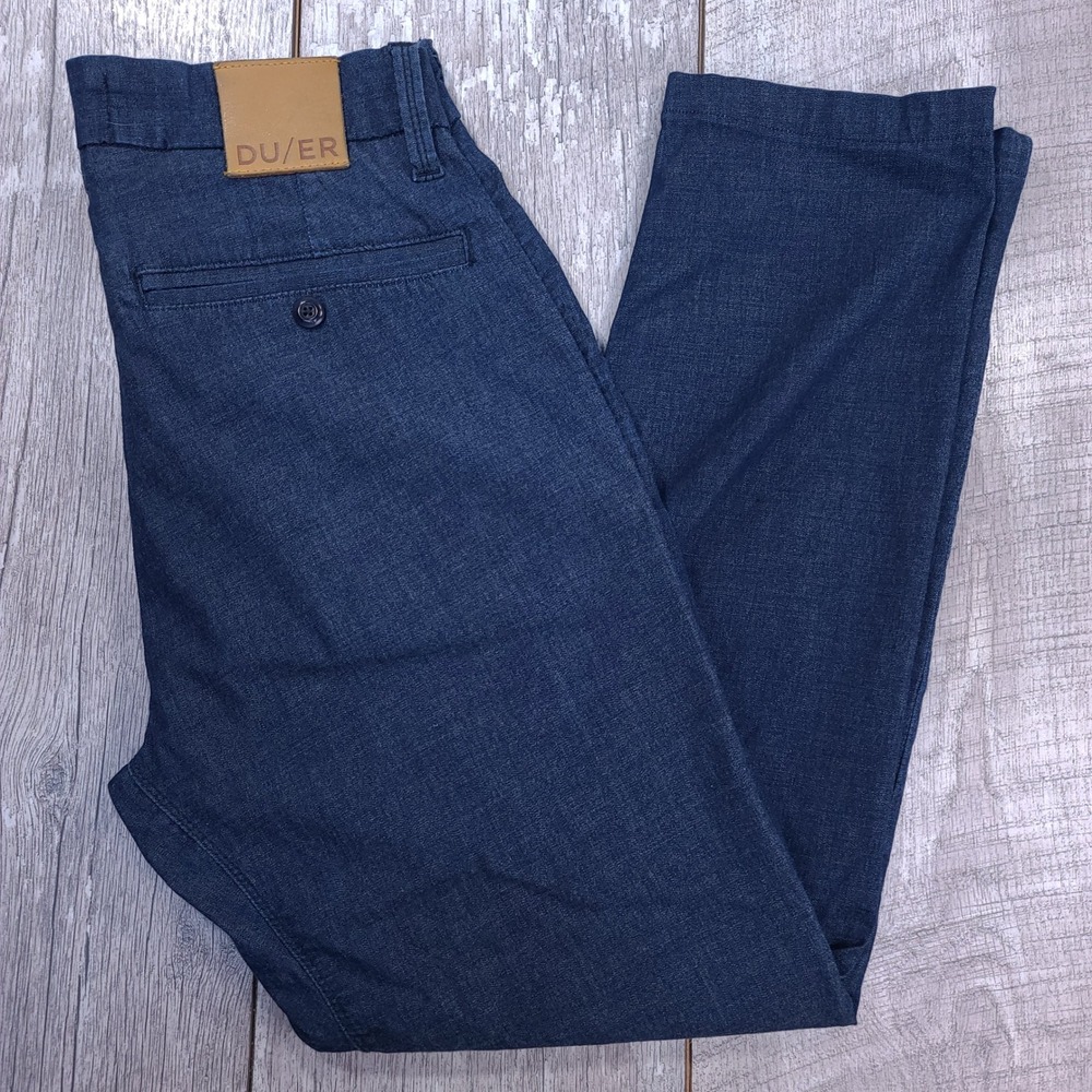 DU/ER Performance Chino Pants Mens 29x27 Blue Coolmax Tencel Stretch